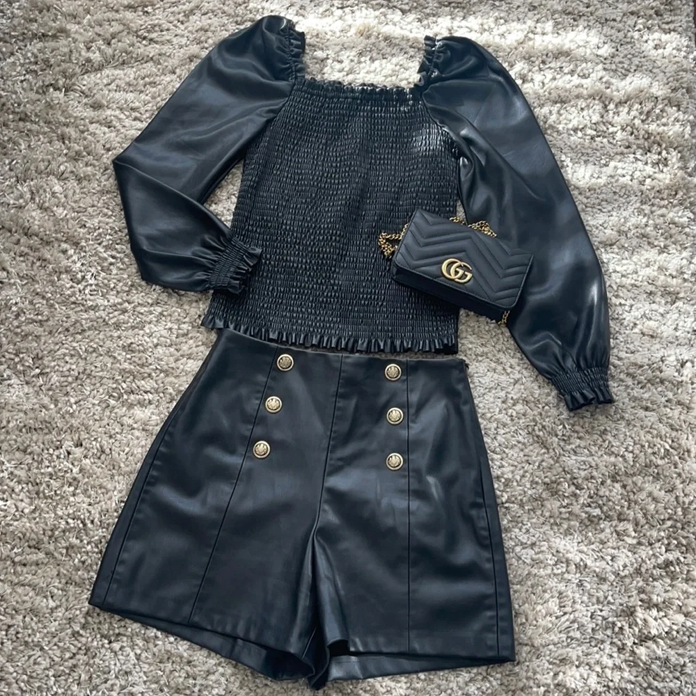 Andrew Marc New York Leather Blouse - Picture 1 of 6
